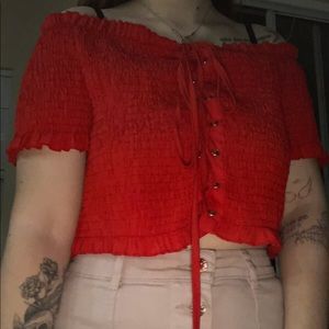 Shein red ribbed shirt